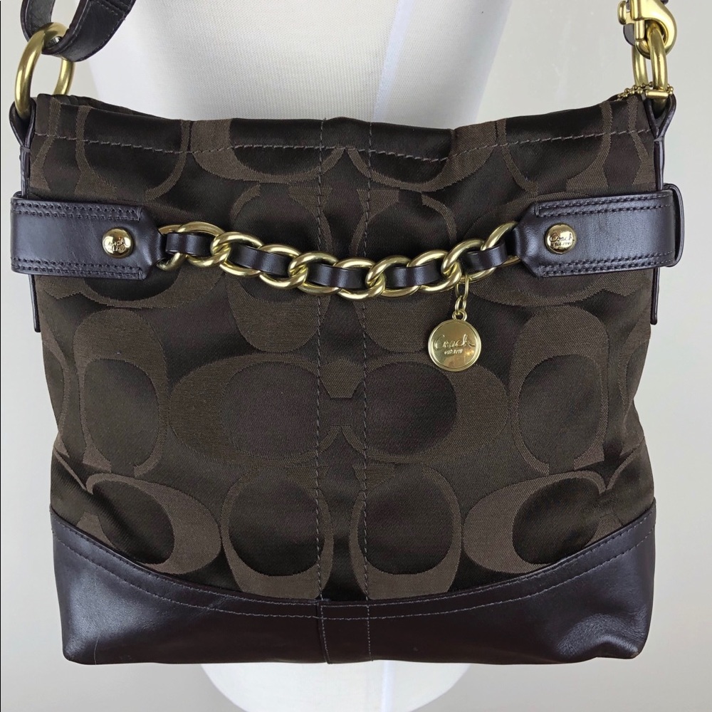 Coach Signature Jacquard And Leather Crossbody Bag